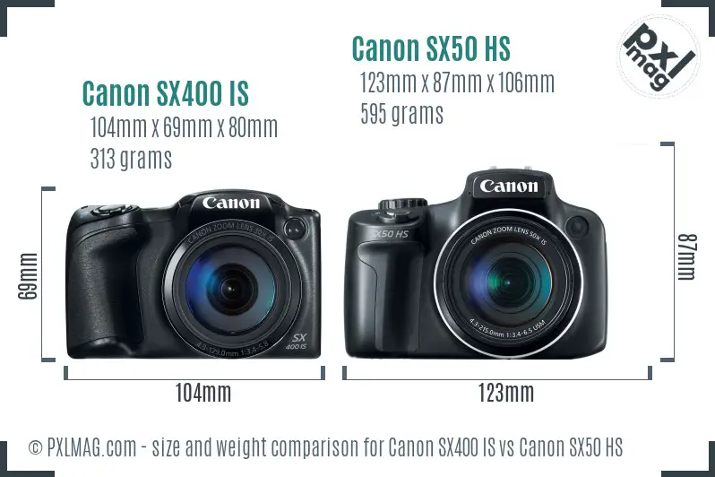Canon SX400 IS vs Canon SX50 HS size comparison
