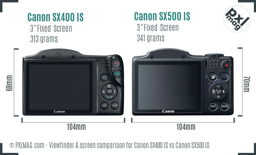 Canon SX400 IS vs Canon SX500 IS Screen and Viewfinder comparison