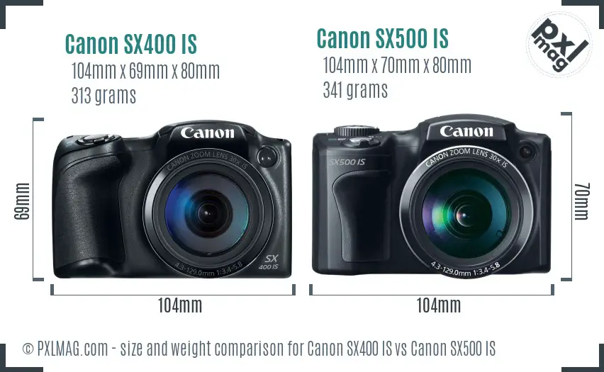 Canon SX400 IS vs Canon SX500 IS size comparison