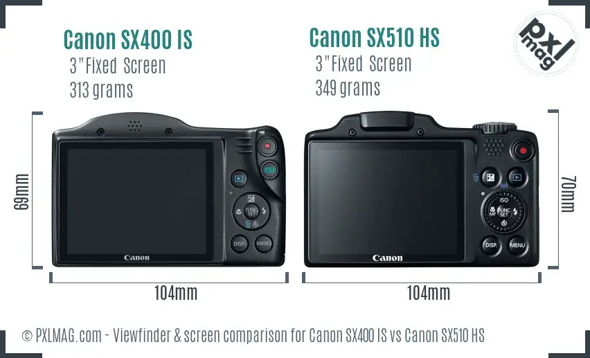 Canon SX400 IS vs Canon SX510 HS Screen and Viewfinder comparison
