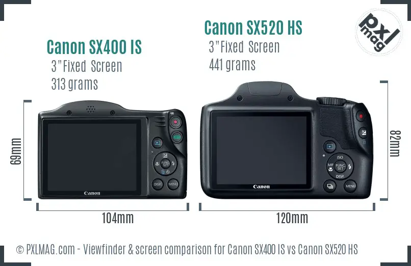 Canon SX400 IS vs Canon SX520 HS Screen and Viewfinder comparison