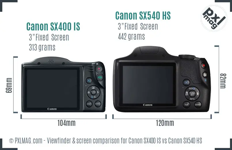 Canon SX400 IS vs Canon SX540 HS Screen and Viewfinder comparison
