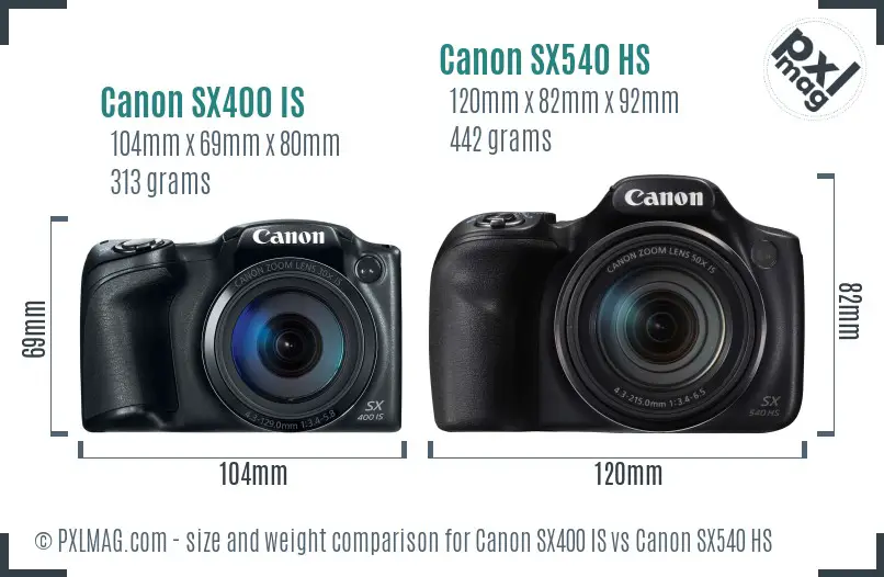 Canon SX400 IS vs Canon SX540 HS size comparison