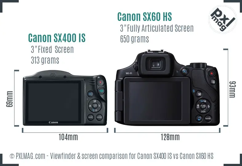Canon SX400 IS vs Canon SX60 HS Screen and Viewfinder comparison