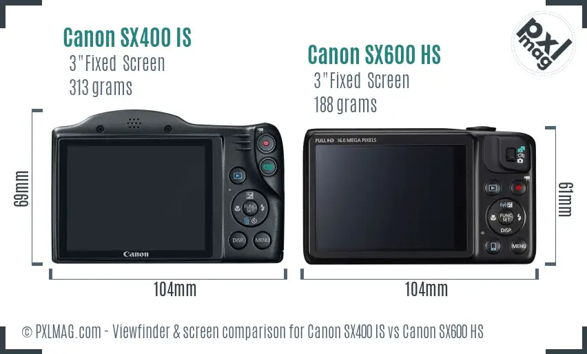 Canon SX400 IS vs Canon SX600 HS Screen and Viewfinder comparison