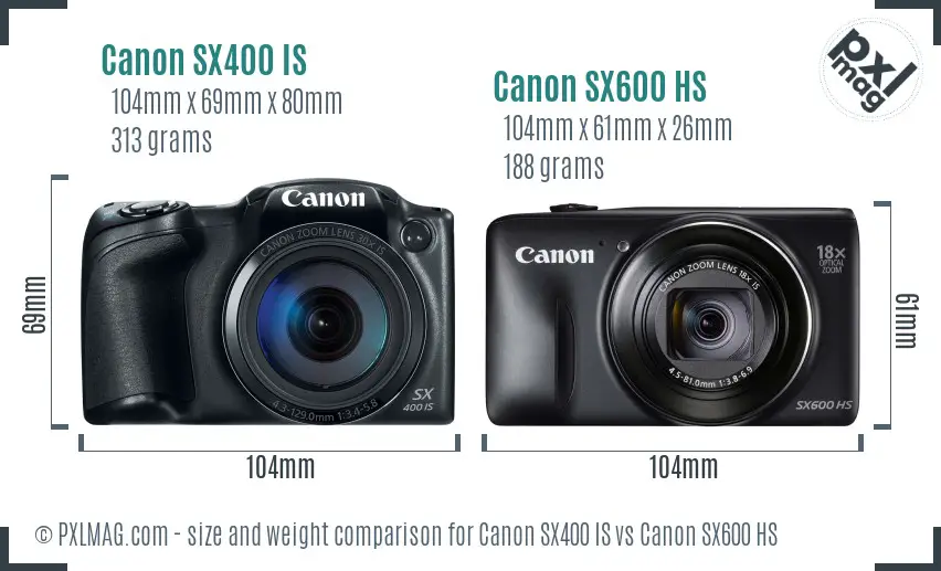 Canon SX400 IS vs Canon SX600 HS size comparison