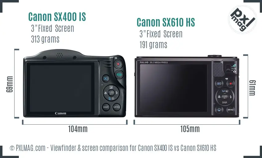 Canon SX400 IS vs Canon SX610 HS Screen and Viewfinder comparison