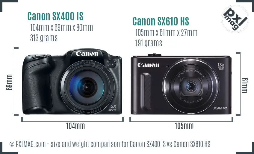 Canon SX400 IS vs Canon SX610 HS size comparison