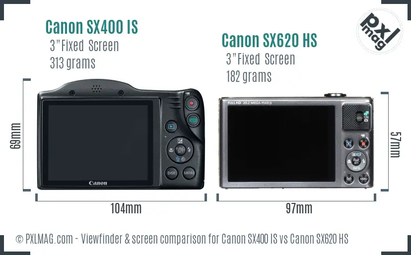 Canon SX400 IS vs Canon SX620 HS Screen and Viewfinder comparison