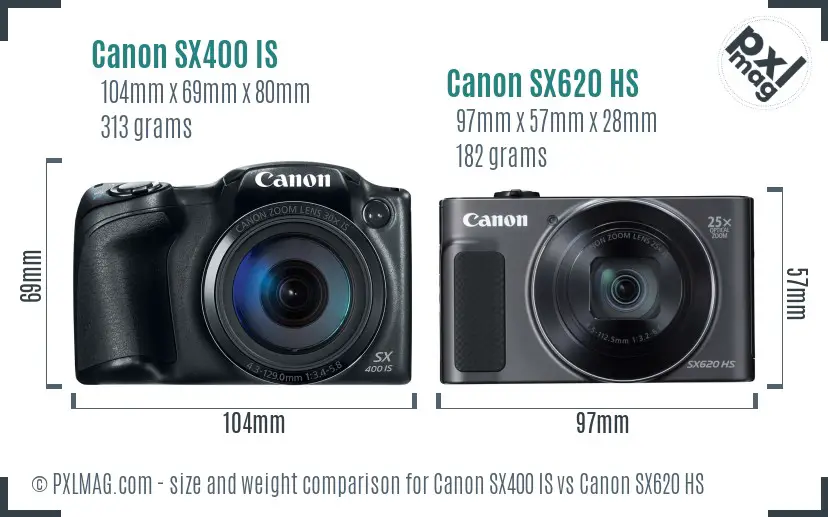 Canon SX400 IS vs Canon SX620 HS size comparison