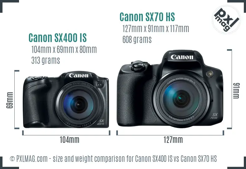 Canon SX400 IS vs Canon SX70 HS size comparison