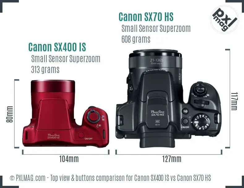 Canon SX400 IS vs Canon SX70 HS top view buttons comparison