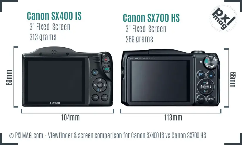 Canon SX400 IS vs Canon SX700 HS Screen and Viewfinder comparison