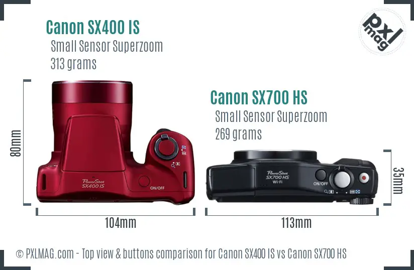 Canon SX400 IS vs Canon SX700 HS top view buttons comparison