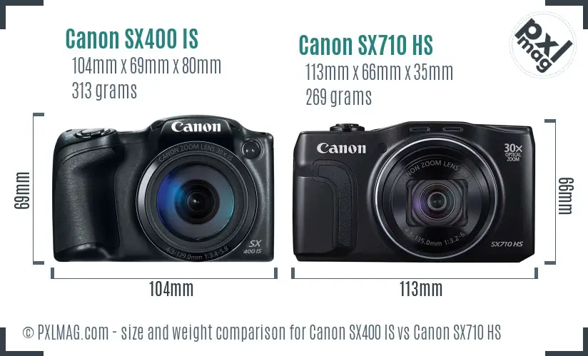 Canon SX400 IS vs Canon SX710 HS size comparison