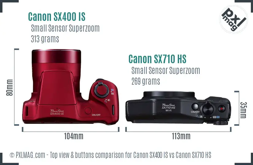 Canon SX400 IS vs Canon SX710 HS top view buttons comparison