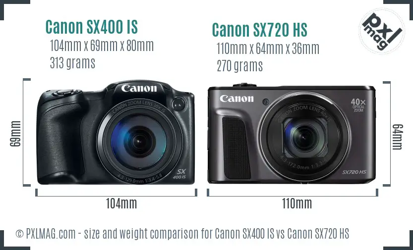 Canon SX400 IS vs Canon SX720 HS size comparison