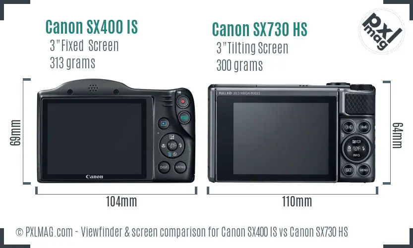 Canon SX400 IS vs Canon SX730 HS Screen and Viewfinder comparison