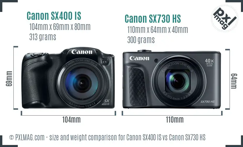 Canon SX400 IS vs Canon SX730 HS size comparison