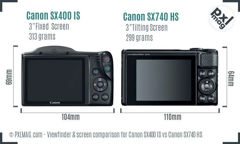 Canon SX400 IS vs Canon SX740 HS Screen and Viewfinder comparison