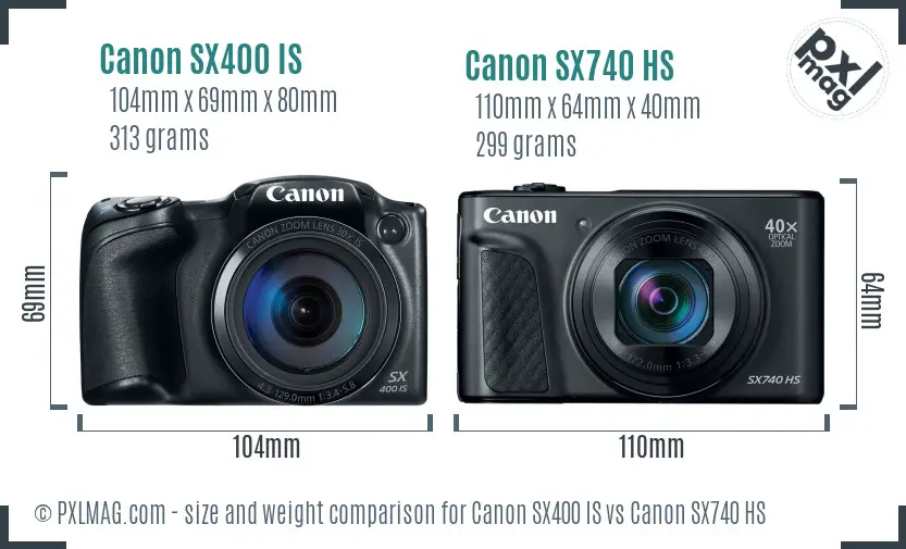 Canon SX400 IS vs Canon SX740 HS size comparison