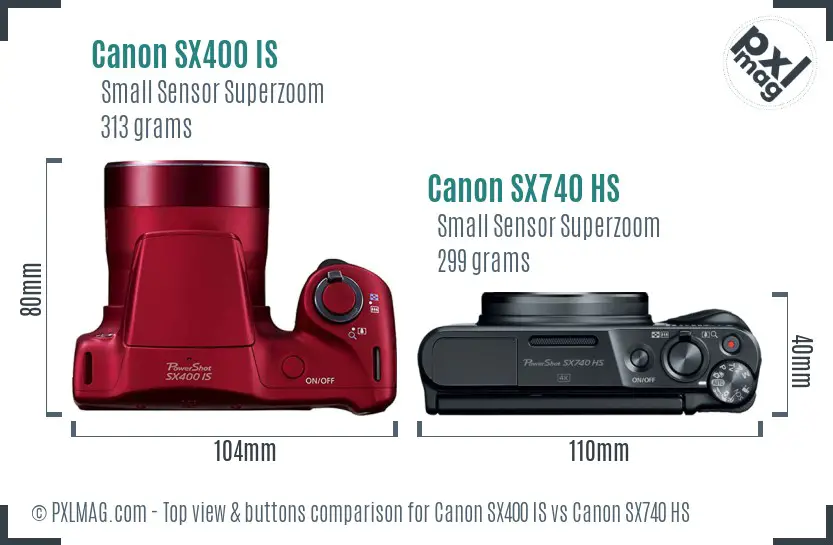 Canon SX400 IS vs Canon SX740 HS top view buttons comparison