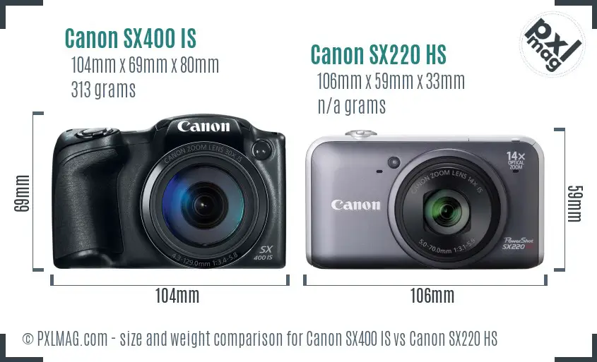Canon SX400 IS vs Canon SX220 HS size comparison