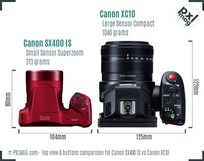 Canon SX400 IS vs Canon XC10 top view buttons comparison