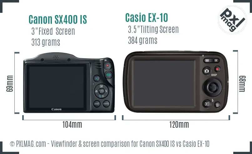 Canon SX400 IS vs Casio EX-10 Screen and Viewfinder comparison