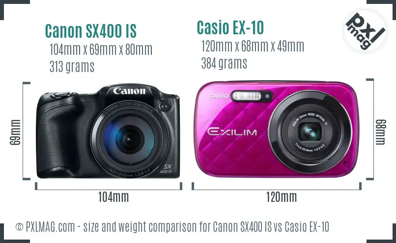 Canon SX400 IS vs Casio EX-10 size comparison