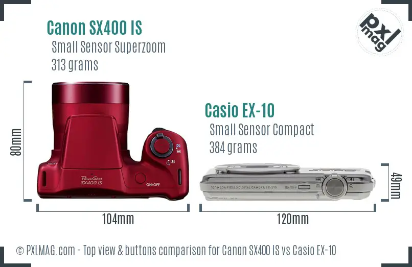 Canon SX400 IS vs Casio EX-10 top view buttons comparison