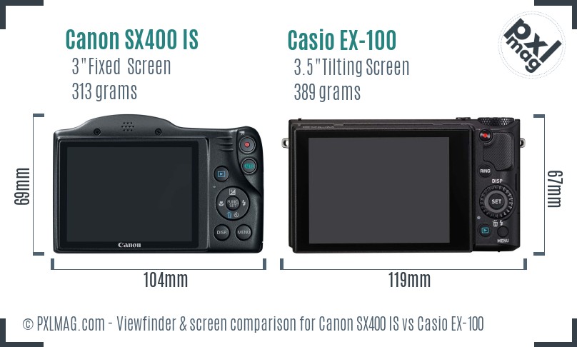 Canon SX400 IS vs Casio EX-100 Screen and Viewfinder comparison