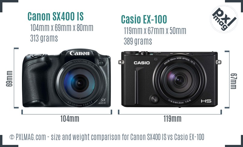 Canon SX400 IS vs Casio EX-100 size comparison