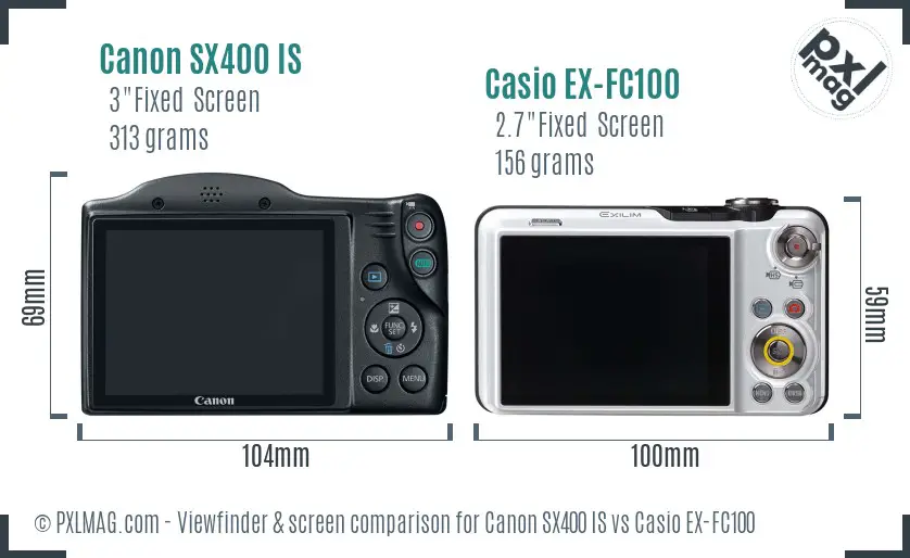 Canon SX400 IS vs Casio EX-FC100 Screen and Viewfinder comparison