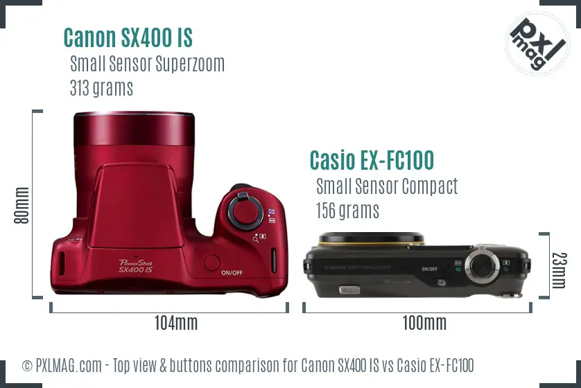 Canon SX400 IS vs Casio EX-FC100 top view buttons comparison