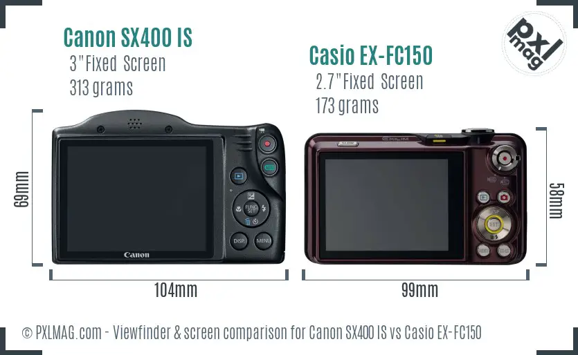 Canon SX400 IS vs Casio EX-FC150 Screen and Viewfinder comparison