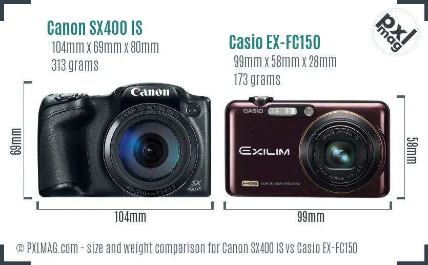 Canon SX400 IS vs Casio EX-FC150 size comparison