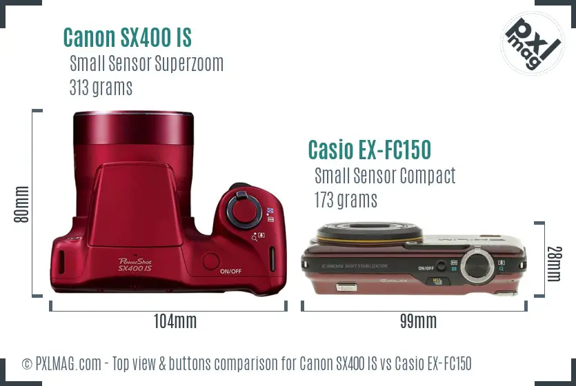 Canon SX400 IS vs Casio EX-FC150 top view buttons comparison