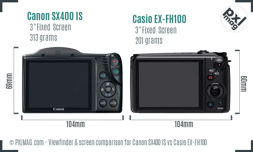 Canon SX400 IS vs Casio EX-FH100 Screen and Viewfinder comparison