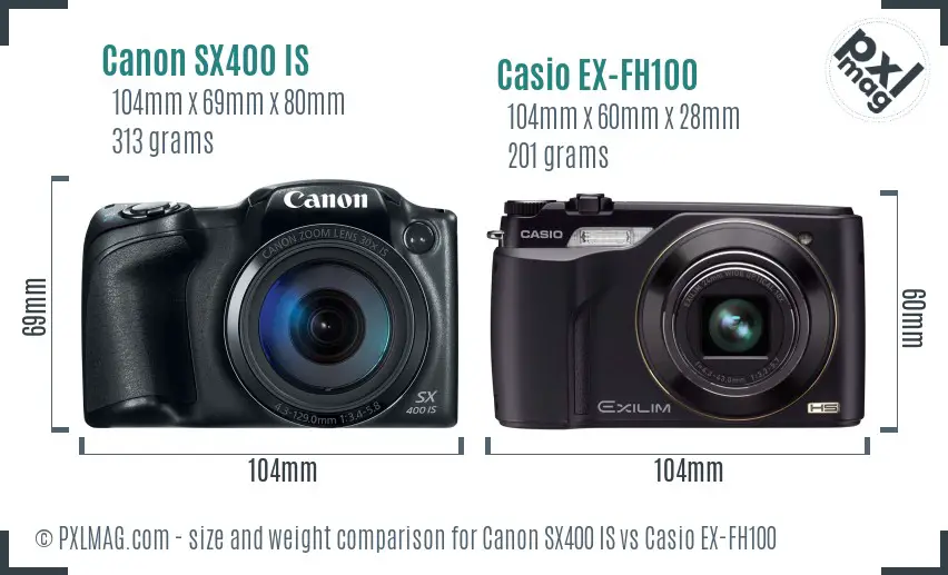 Canon SX400 IS vs Casio EX-FH100 size comparison