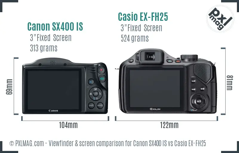 Canon SX400 IS vs Casio EX-FH25 Screen and Viewfinder comparison