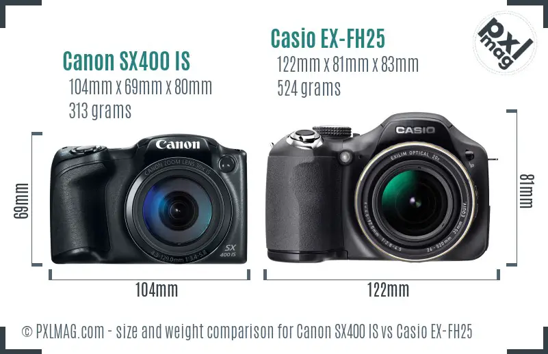 Canon SX400 IS vs Casio EX-FH25 size comparison