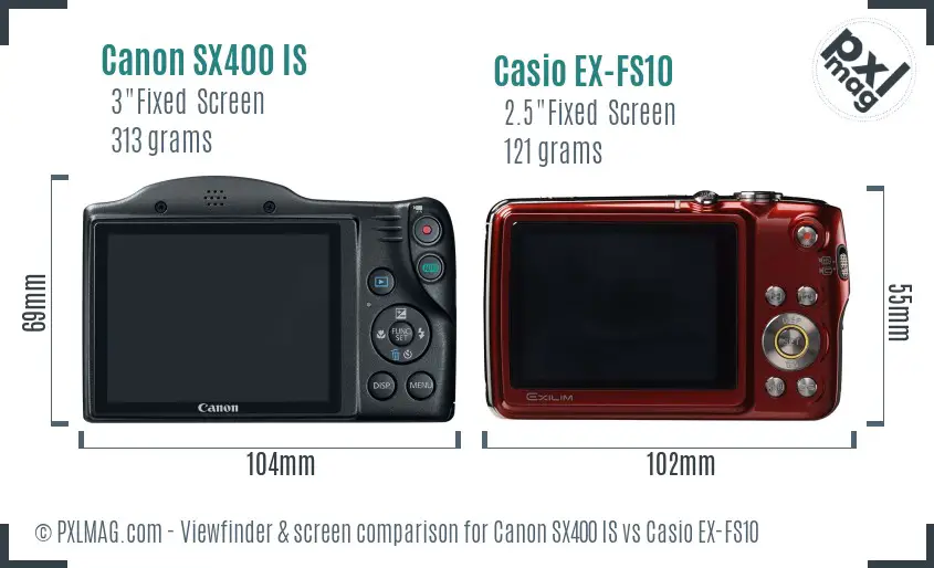 Canon SX400 IS vs Casio EX-FS10 Screen and Viewfinder comparison