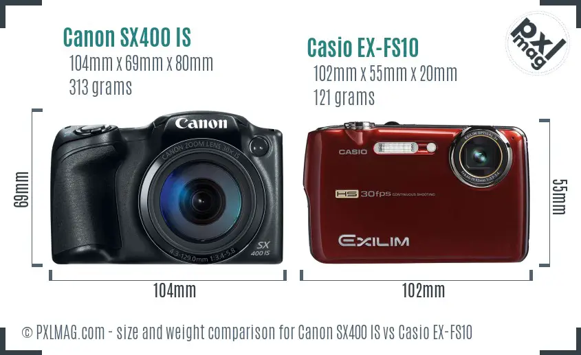 Canon SX400 IS vs Casio EX-FS10 size comparison