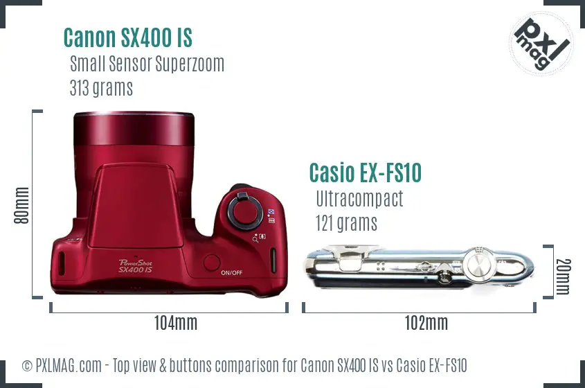 Canon SX400 IS vs Casio EX-FS10 top view buttons comparison