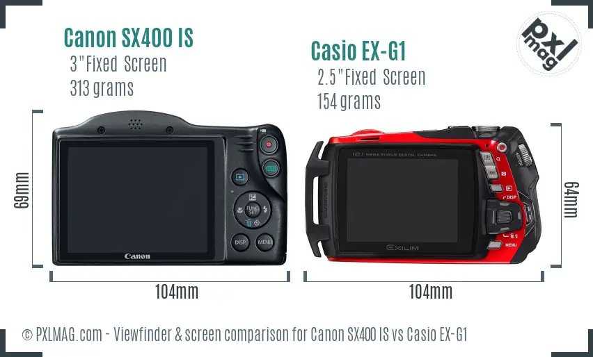 Canon SX400 IS vs Casio EX-G1 Screen and Viewfinder comparison