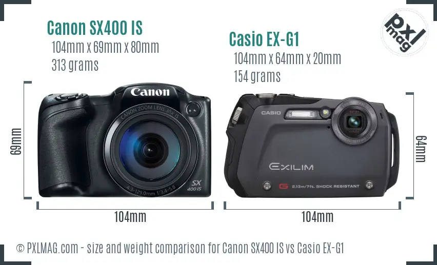 Canon SX400 IS vs Casio EX-G1 size comparison