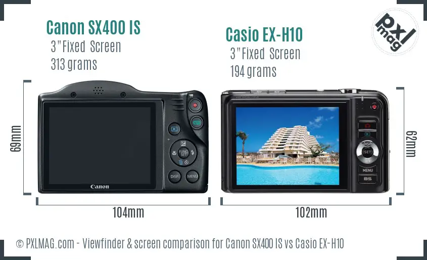 Canon SX400 IS vs Casio EX-H10 Screen and Viewfinder comparison Canon SX400 IS vs Casio EX-H10 Screen and Viewfinder comparison