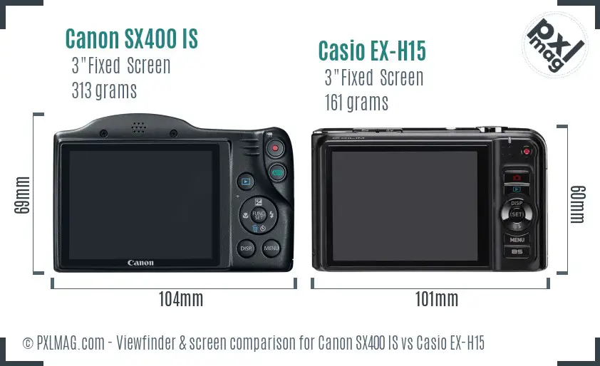 Canon SX400 IS vs Casio EX-H15 Screen and Viewfinder comparison