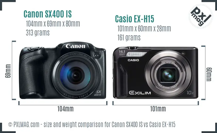 Canon SX400 IS vs Casio EX-H15 size comparison